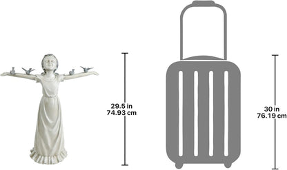 Basking in Glory Outdoor Garden Statue of Little Girl with Birds, 29 Inches Tall, Cast Stone Resin with Two-Tone Finish