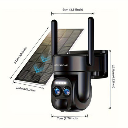 Solar Security Camera Wireless Outdoor, 4K 2.4GHz WiFi PTZ Camera Battery Powered