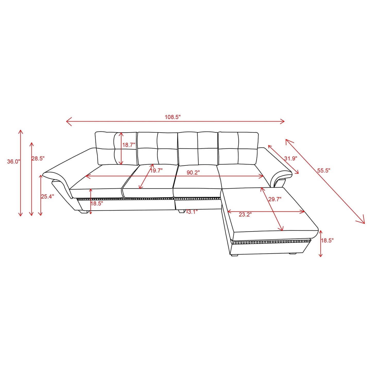 Convertible L-Shaped Sectional Sofa with Storage Chaise & Cup Holders –  4-Seater