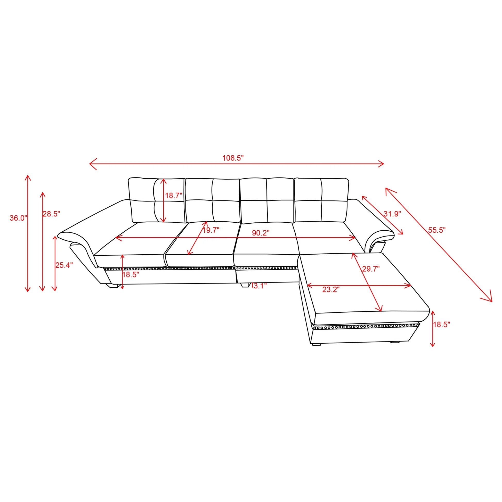 Convertible L-Shaped Sectional Sofa with Storage Chaise & Cup Holders –  4-Seater