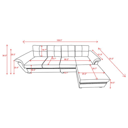 Convertible L-Shaped Sectional Sofa with Storage Chaise & Cup Holders –  4-Seater