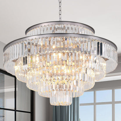 Elegant 7-Tier Crystal Chandelier, 17-Light Nickel Finish