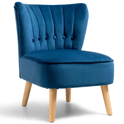 Tufted Blue Velvet Accent Chair — Armless