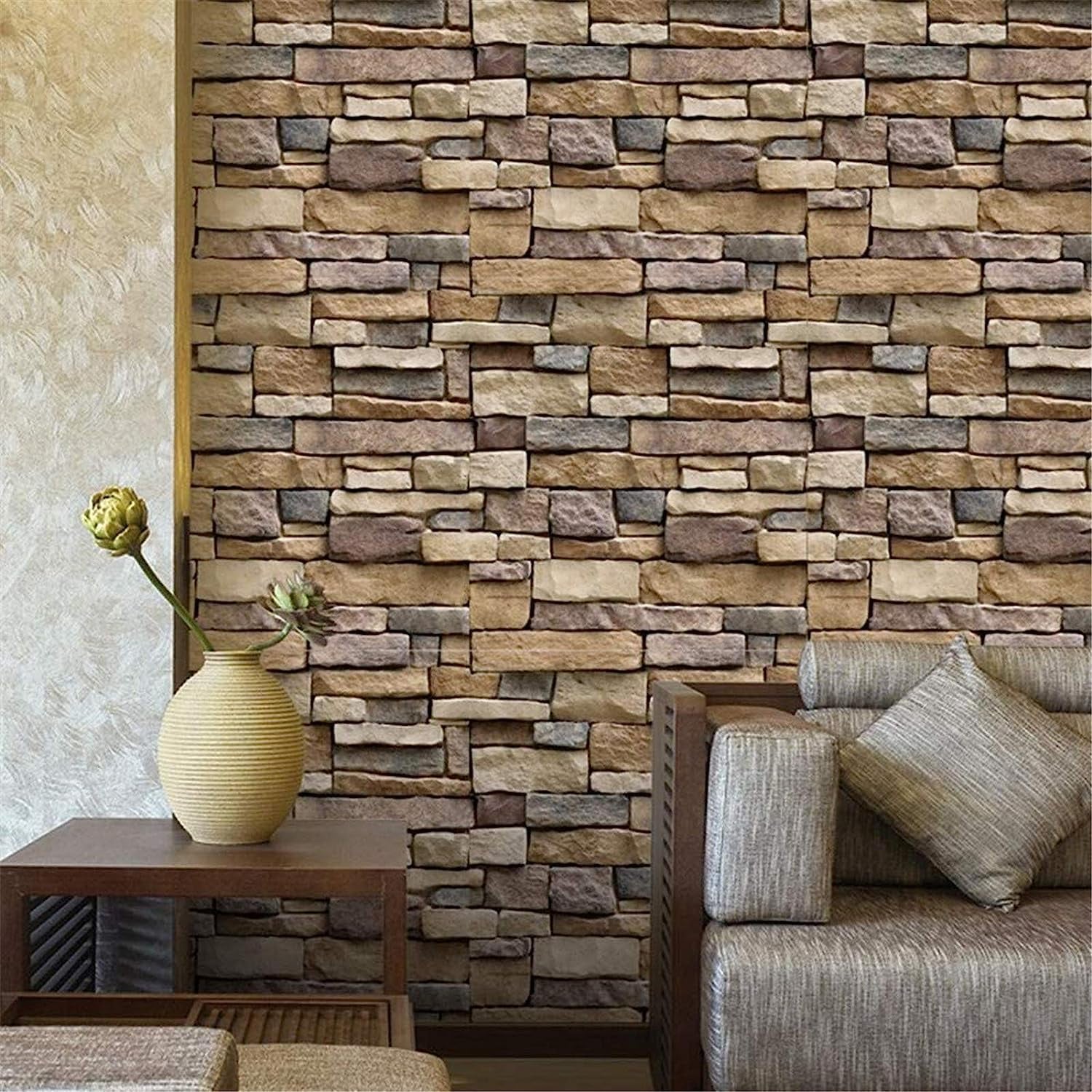 18"X120" Brick Wallpaper Peel and Stick Modern Stone Contact Paper Backsplash Self-Adhesive Wall Paper Kitchen Bedroom Accent Wall Brown Beige Removable Wallpaper