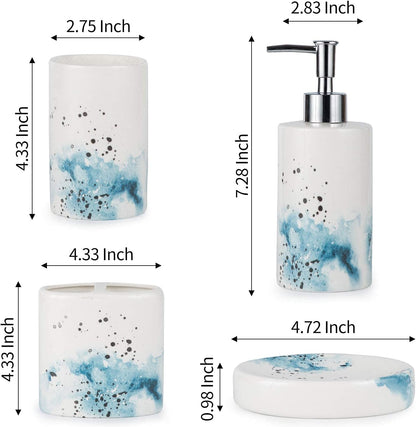 Ceramic 4-Piece Bathroom Accessories Set Complete Hand Paint Bath Countertop Accessory Soap Dispenser Set