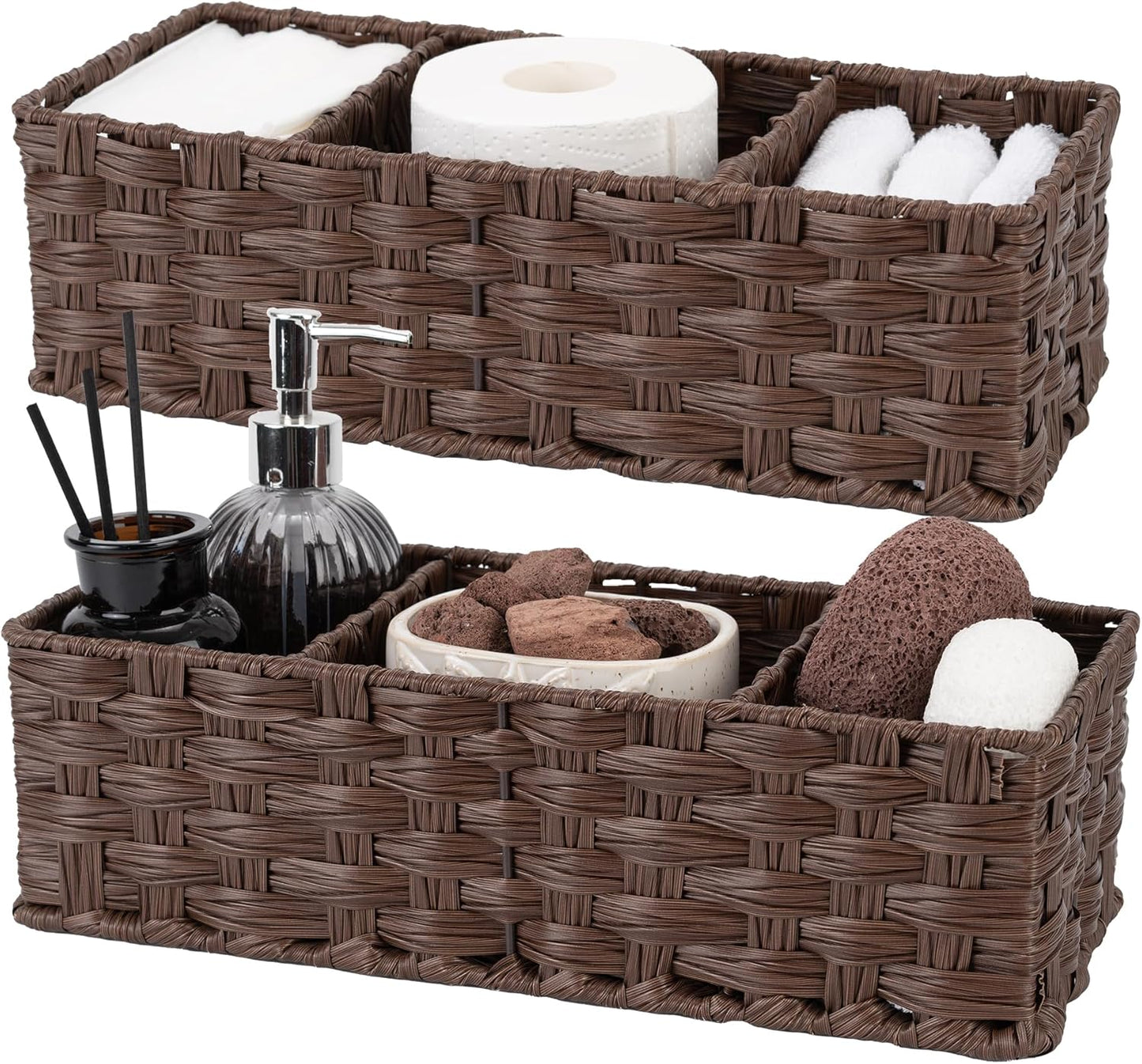Set of 2 Gray Wicker Toilet Tank Trays – Compact Bathroom Storage