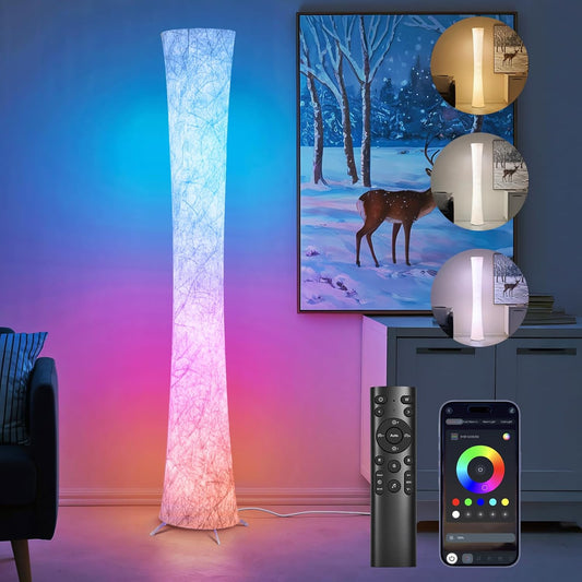 61'' Smart RGB LED Corner Floor Lamp with Music Sync, 16 Million Customizable Colors, 3 Color Temperatures, APP & Remote Control for Bedroom and Living Room