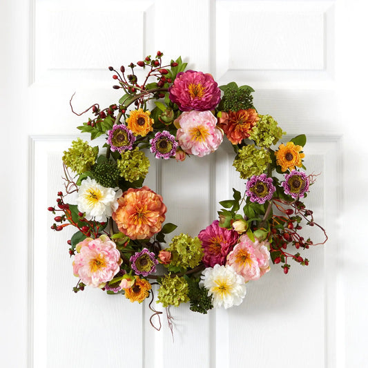 Elegant 24-Inch Mixed Peony Wreath to Enhance Your Décor