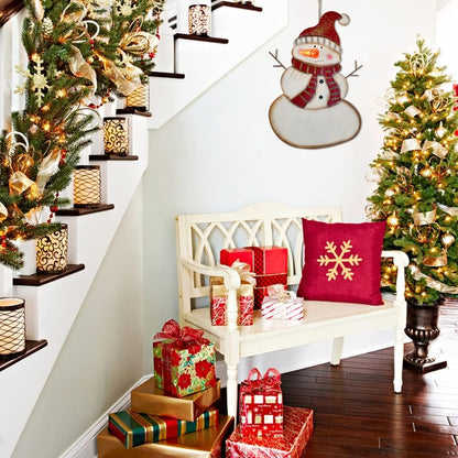 Metal Snowman Christmas Sign with Lights - Decorative Hanging Plaque and Yard Sign for Holiday Decor