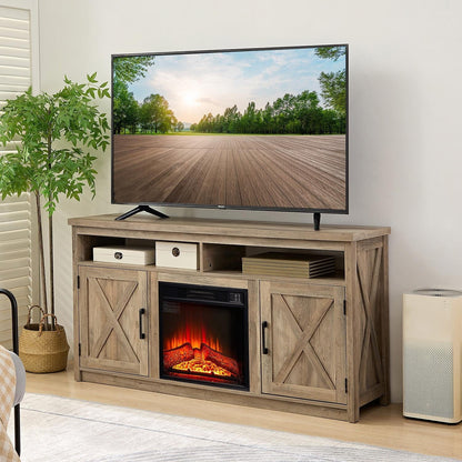 Farmhouse TV Stand with Electric Fireplace – Fits 65" TVs
