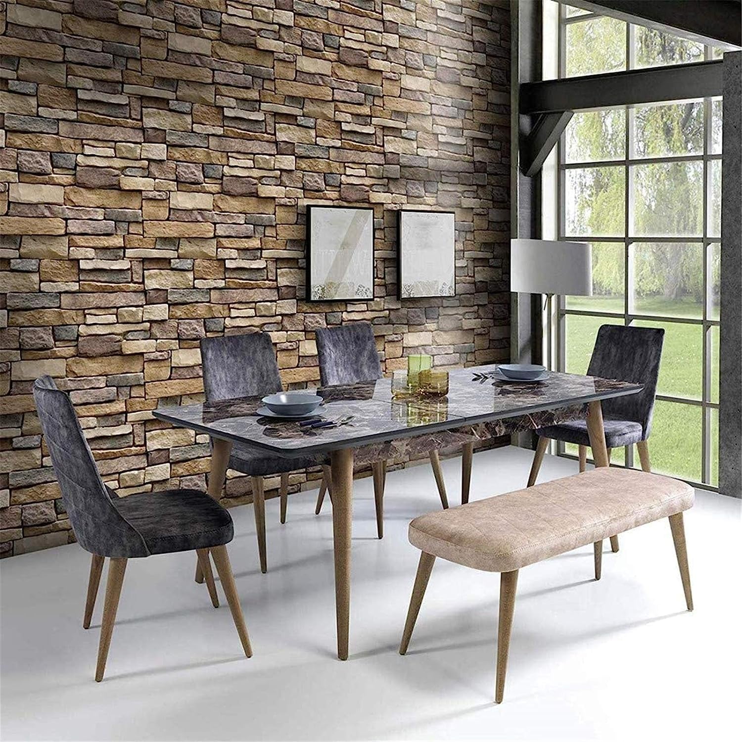18"X120" Brick Wallpaper Peel and Stick Modern Stone Contact Paper Backsplash Self-Adhesive Wall Paper Kitchen Bedroom Accent Wall Brown Beige Removable Wallpaper