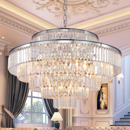 Elegant 7-Tier Crystal Chandelier, 17-Light Nickel Finish