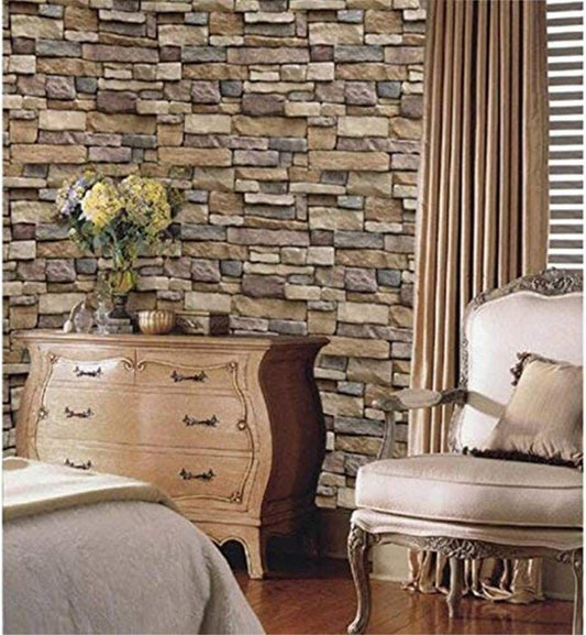 18"X120" Brick Wallpaper Peel and Stick Modern Stone Contact Paper Backsplash Self-Adhesive Wall Paper Kitchen Bedroom Accent Wall Brown Beige Removable Wallpaper