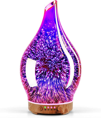 280ml Ultrasonic Essential Oil Diffuser - 3D Glass Aromatherapy Humidifier with Timer, Color-Changing Feature, and Waterless Shut-Off for Home and Office Use