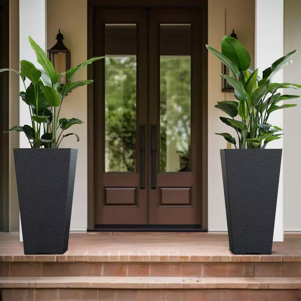 Set of 2 Tall Square Planter Pots – 27.5" Charcoal Black, Indoor/Outdoor Use