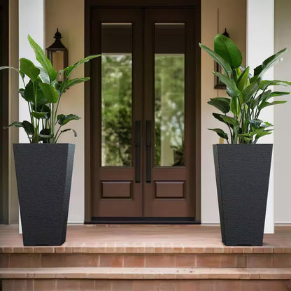 Set of 2 Tall Square Planter Pots – 27.5" Charcoal Black, Indoor/Outdoor Use