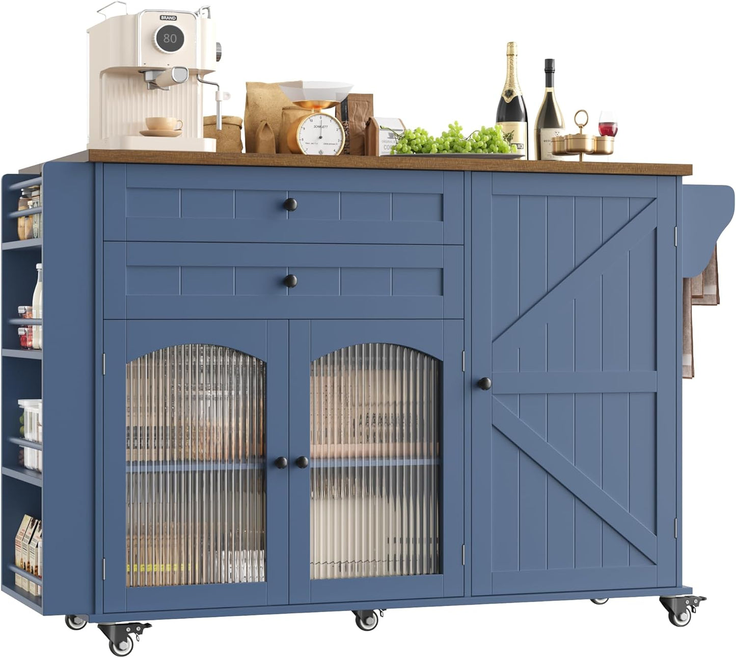 Elevate Your Kitchen Experience with the Stylish and Functional Rolling Kitchen Island - Complete with Storage, Wood Drop Leaf Countertop, and Convenient Wheels