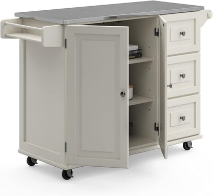 Dolly Madison 54-Inch Rolling Mobile Kitchen Island with Storage and Towel Rack in Off White