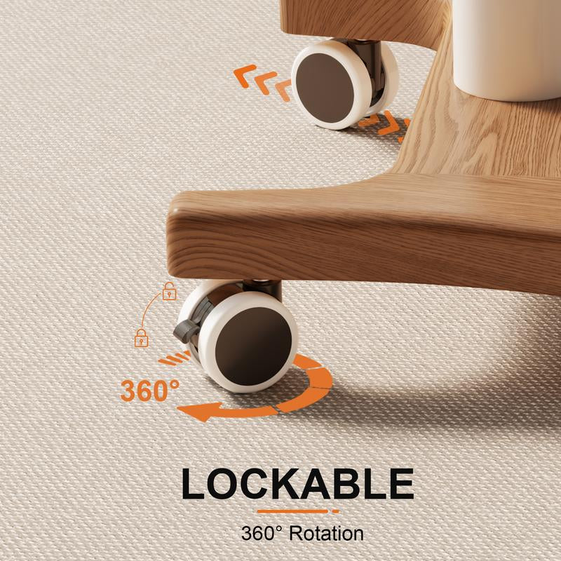 Solid Wood Mobile Standing Desk, Adjustable Work Table with Wheels, Space Saving, Rolling Standing Desk for Home Office, Bedroom,Couch