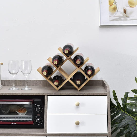 Natural Wood Wine Rack – 8-Bottle Stand & Display Shelf