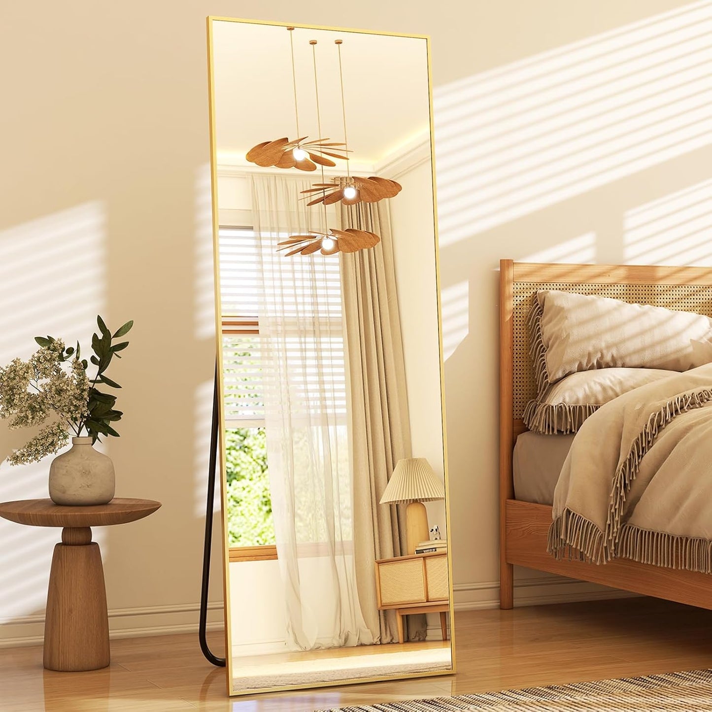 64"x21" Full-Length Freestanding or Leaning Rectangle Floor Mirror with Thin Aluminum Alloy Frame for Bedroom and Living Room, Gold Finish