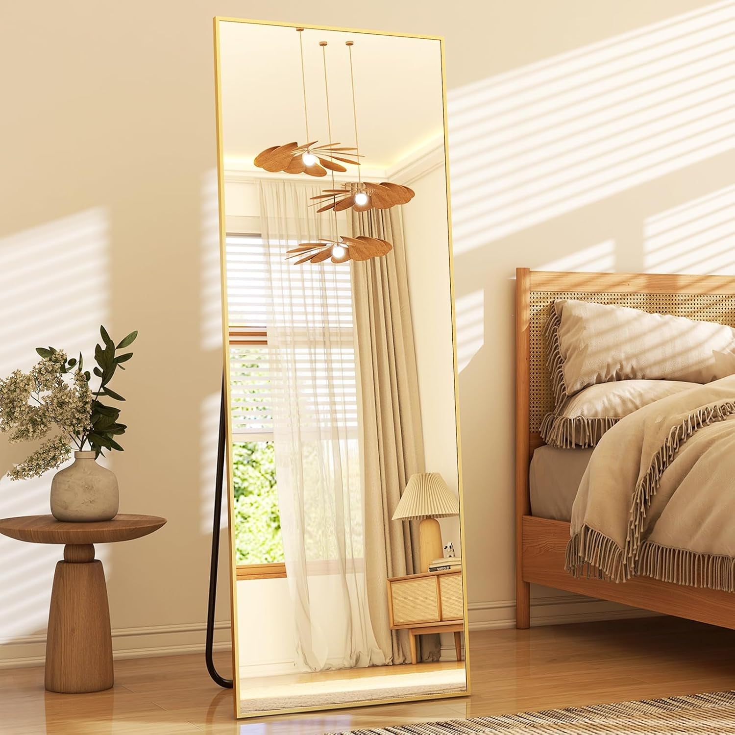 64"x21" Full-Length Freestanding or Leaning Rectangle Floor Mirror with Thin Aluminum Alloy Frame for Bedroom and Living Room, Gold Finish
