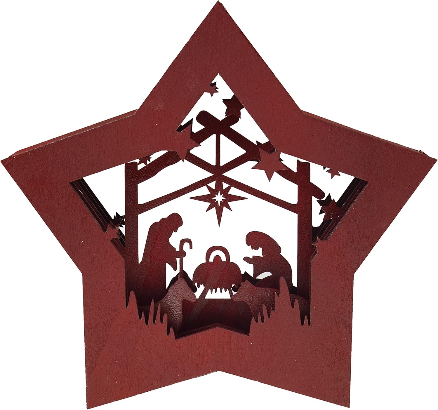 Wooden Star-Shaped Nativity Scene Christmas Ornament with LED Lighting 