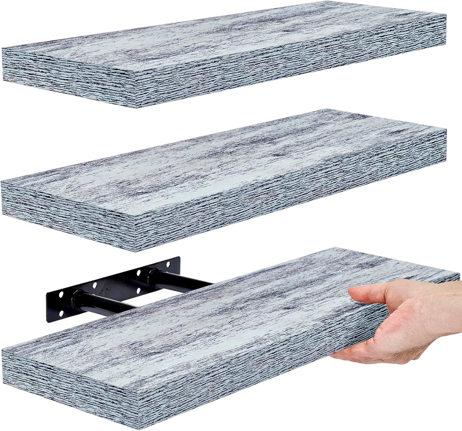 Rustic Floating Shelves for Wall – Set of 3, 16 Inch Wood Shelf for Bathroom, Bedroom, Living Room, Kitchen & Office Decor