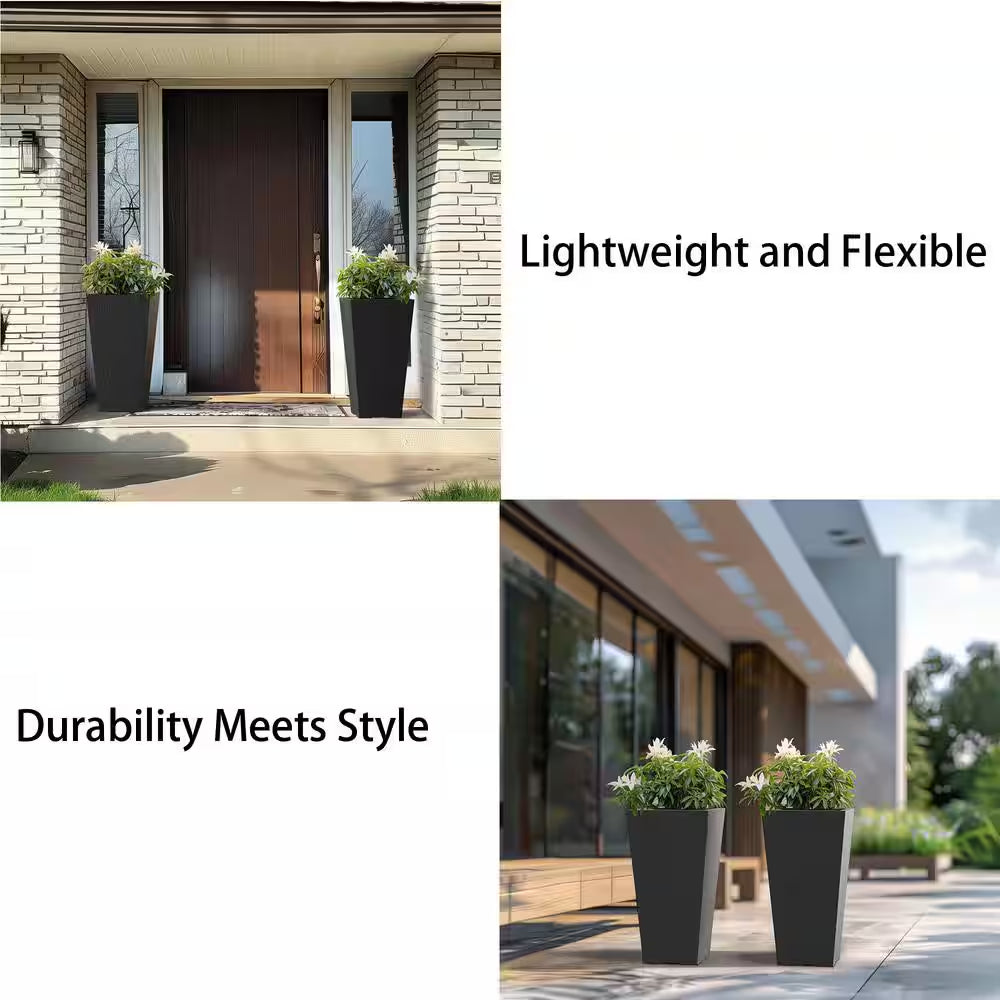 Set of 2 Tall Square Planter Pots – 27.5" Charcoal Black, Indoor/Outdoor Use