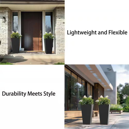 Set of 2 Tall Square Planter Pots – 27.5" Charcoal Black, Indoor/Outdoor Use