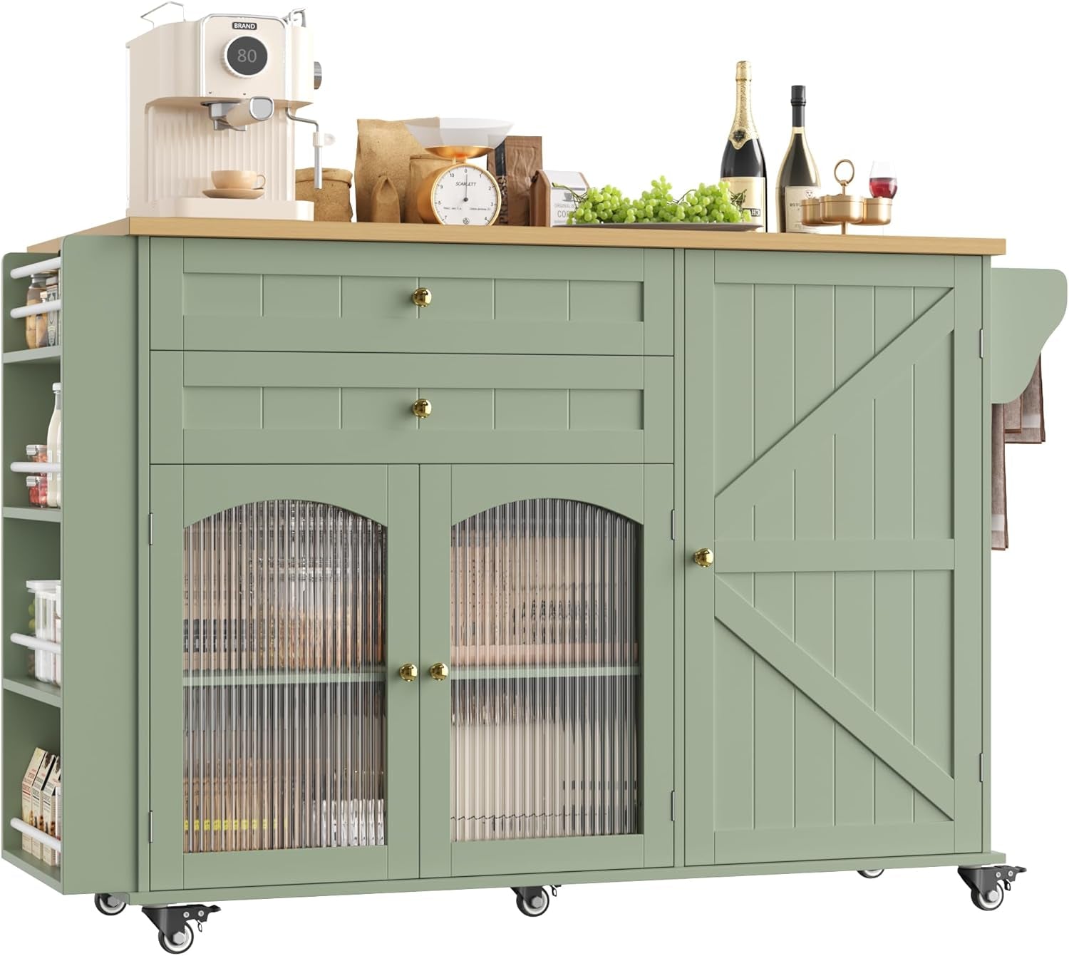 Elevate Your Kitchen Experience with the Stylish and Functional Rolling Kitchen Island - Complete with Storage, Wood Drop Leaf Countertop, and Convenient Wheels