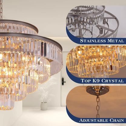 Elegant 7-Tier Crystal Chandelier, 17-Light Nickel Finish