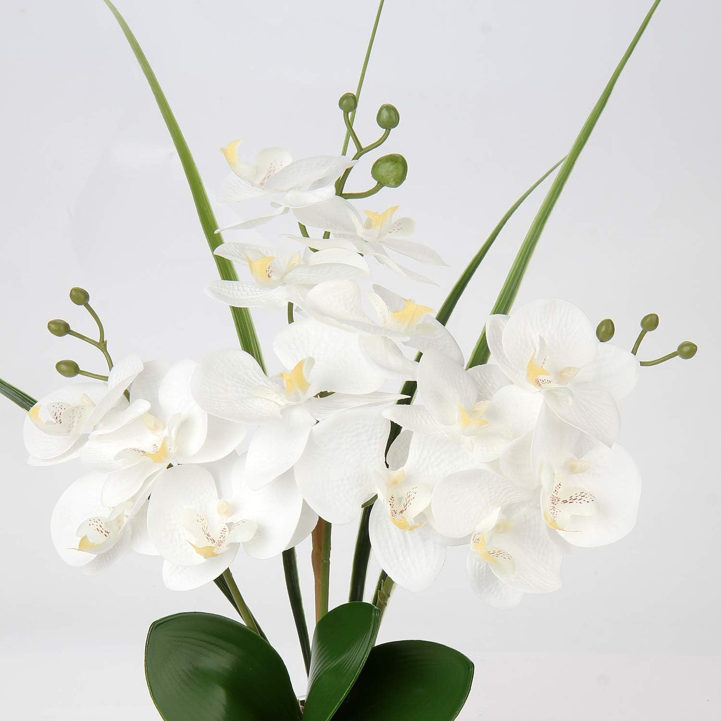 20'' White Artificial Phalaenopsis Orchid with Silver Vase - Elegant Faux Floral Arrangement for Home, Office, and Kitchen Decor