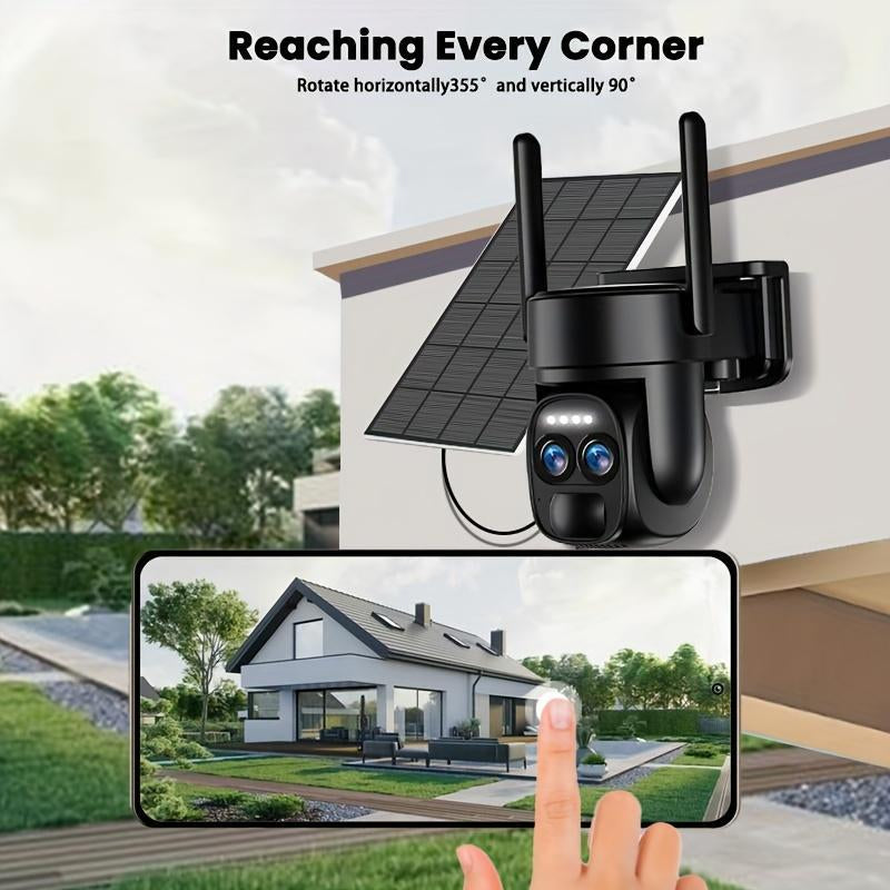 Solar Security Camera Wireless Outdoor, 4K 2.4GHz WiFi PTZ Camera Battery Powered