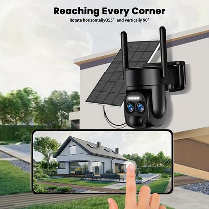 Solar Security Camera Wireless Outdoor, 4K 2.4GHz WiFi PTZ Camera Battery Powered