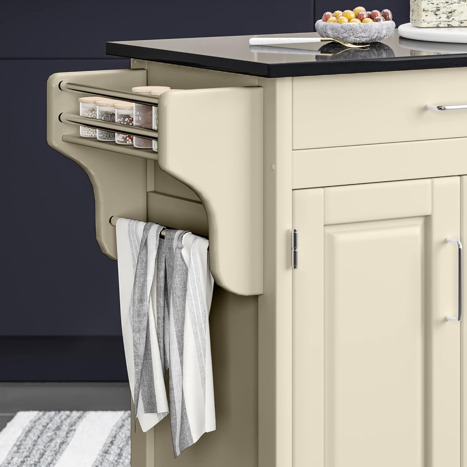Home Styles Mobile Create-A-Cart Kitchen Cart with Black Granite Top and Four-Door Cabinet in White Finish, Featuring Adjustable Shelving