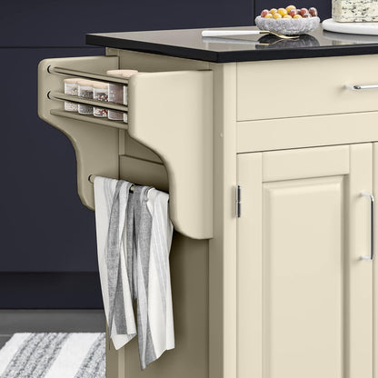 Home Styles Mobile Create-A-Cart Kitchen Cart with Black Granite Top and Four-Door Cabinet in White Finish, Featuring Adjustable Shelving