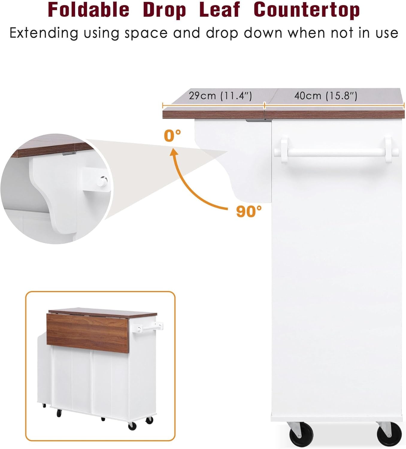 Stylish and Functional Portable White Kitchen Island with Trash Can Storage, Wheels, and Versatile Drawers for Small Spaces