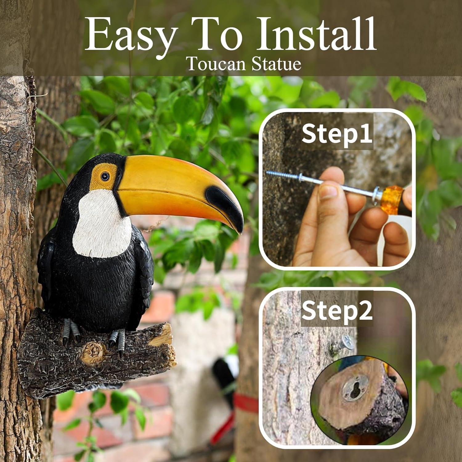 Toucan Tree Hugger Hanging Garden Statue - 11.4 Inch Multicolor Resin Tropical Bird Sculpture for Outdoor Spaces (Style 1)