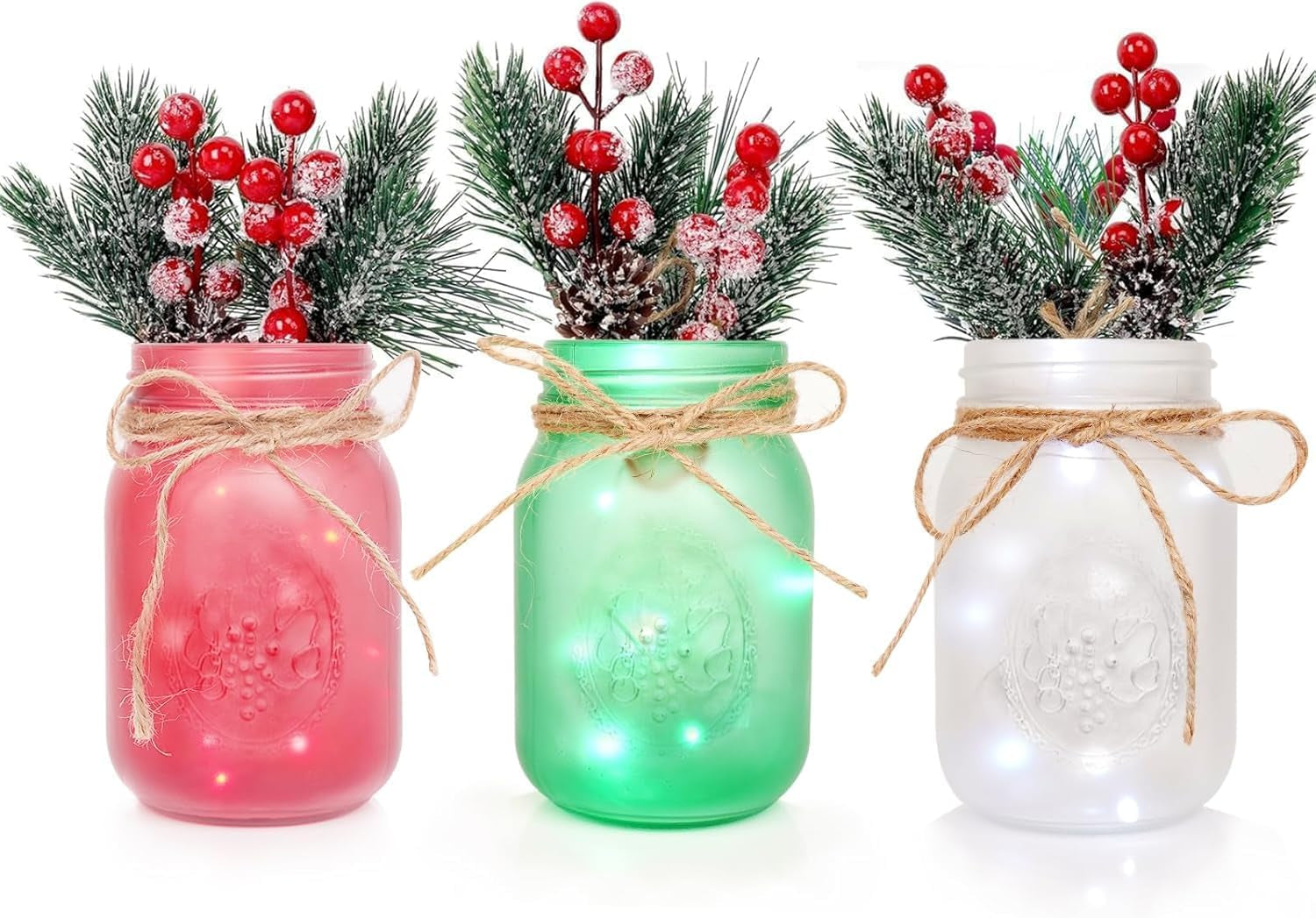 3-Piece Christmas Centerpiece Set: Mason Jar Table Decorations for Home and Coffee Tables