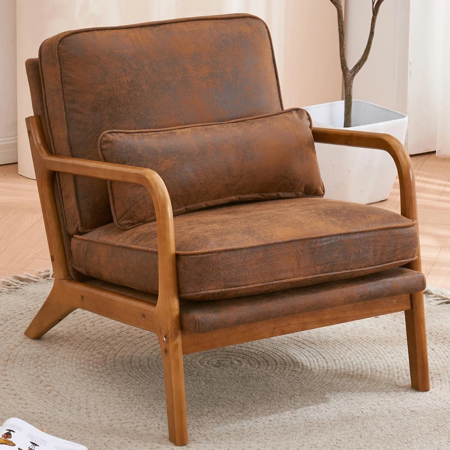 Modern Teddy Velvet Accent Chair with Wood Frame