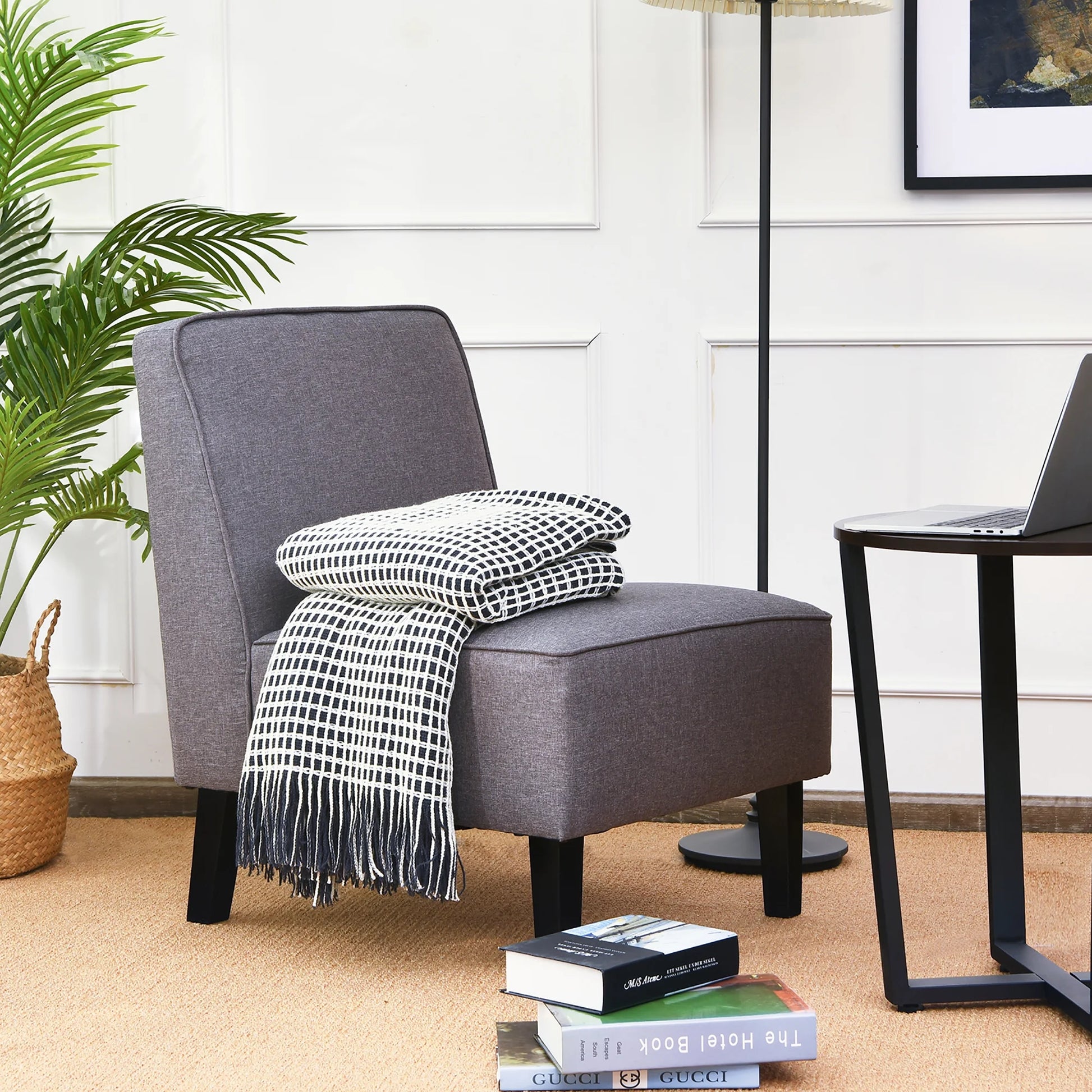 Cozy Armless Accent Chair – Gray Upholstery