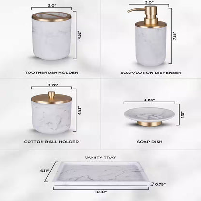 Elegant 5-Piece Bathroom Set – Antique Brass Finish with Tray & Soap Dispenser