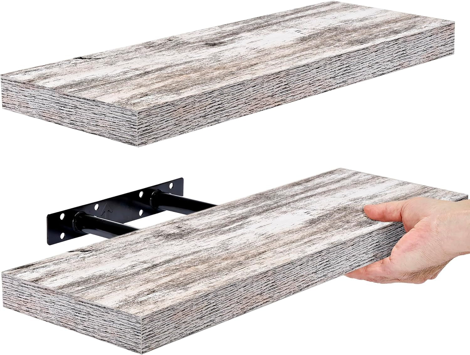 Rustic Floating Shelves for Wall – Set of 3, 16 Inch Wood Shelf for Bathroom, Bedroom, Living Room, Kitchen & Office Decor