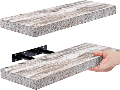 Rustic Floating Shelves for Wall – Set of 3, 16 Inch Wood Shelf for Bathroom, Bedroom, Living Room, Kitchen & Office Decor