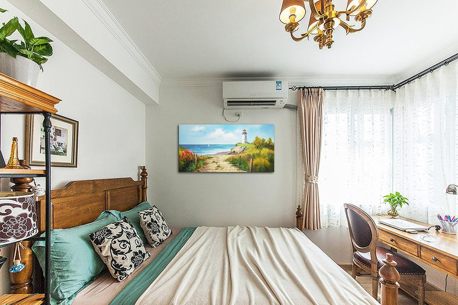 Ocean Coastal Beach Canvas Wall Art Living Room Painting Seascape Lighthouse ...