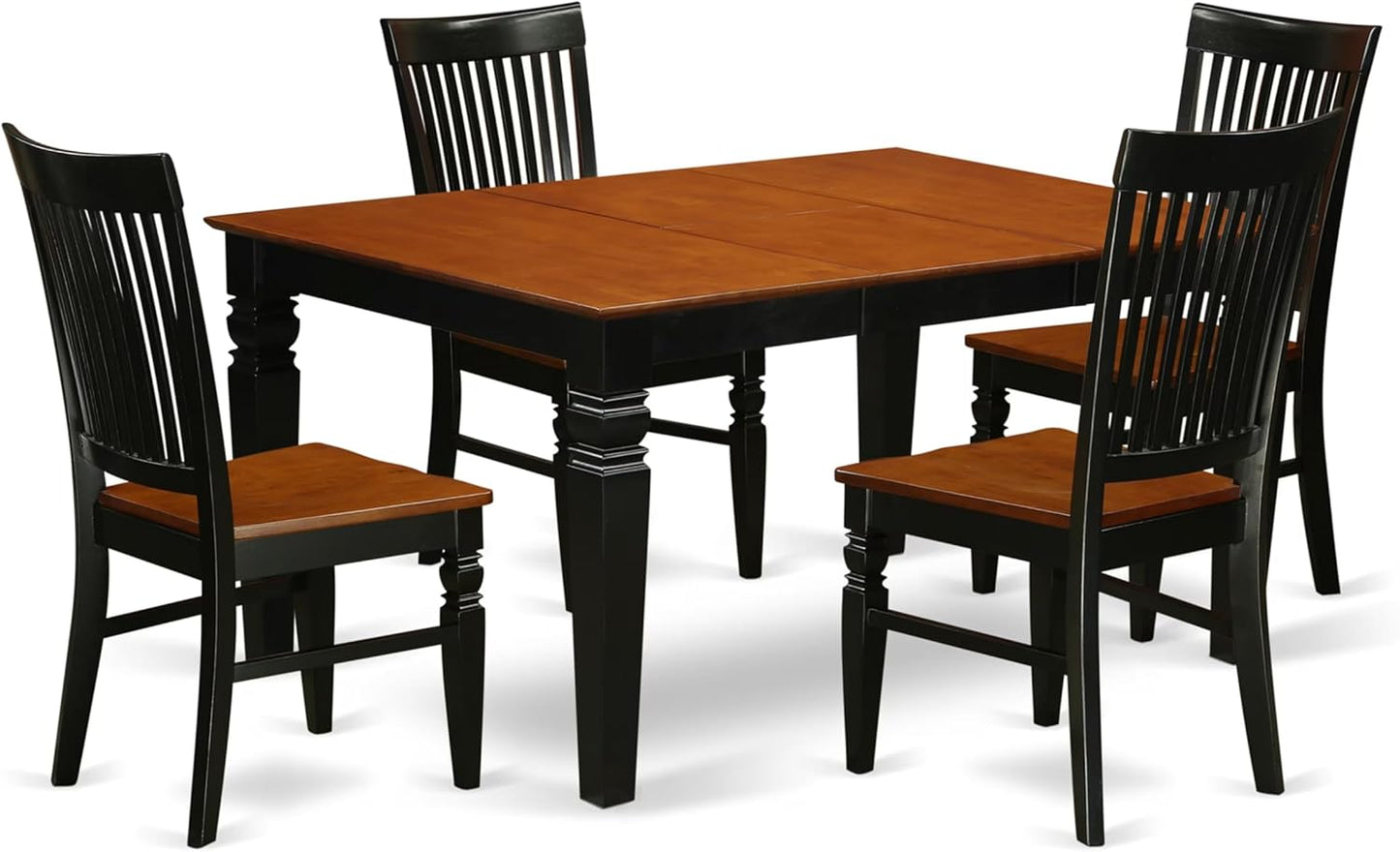 7-Piece Modern Dining Set with Rectangular Wooden Table and Butterfly Leaf, Black and Cherry Finish, 42x60 Inches, Includes 6 Chairs