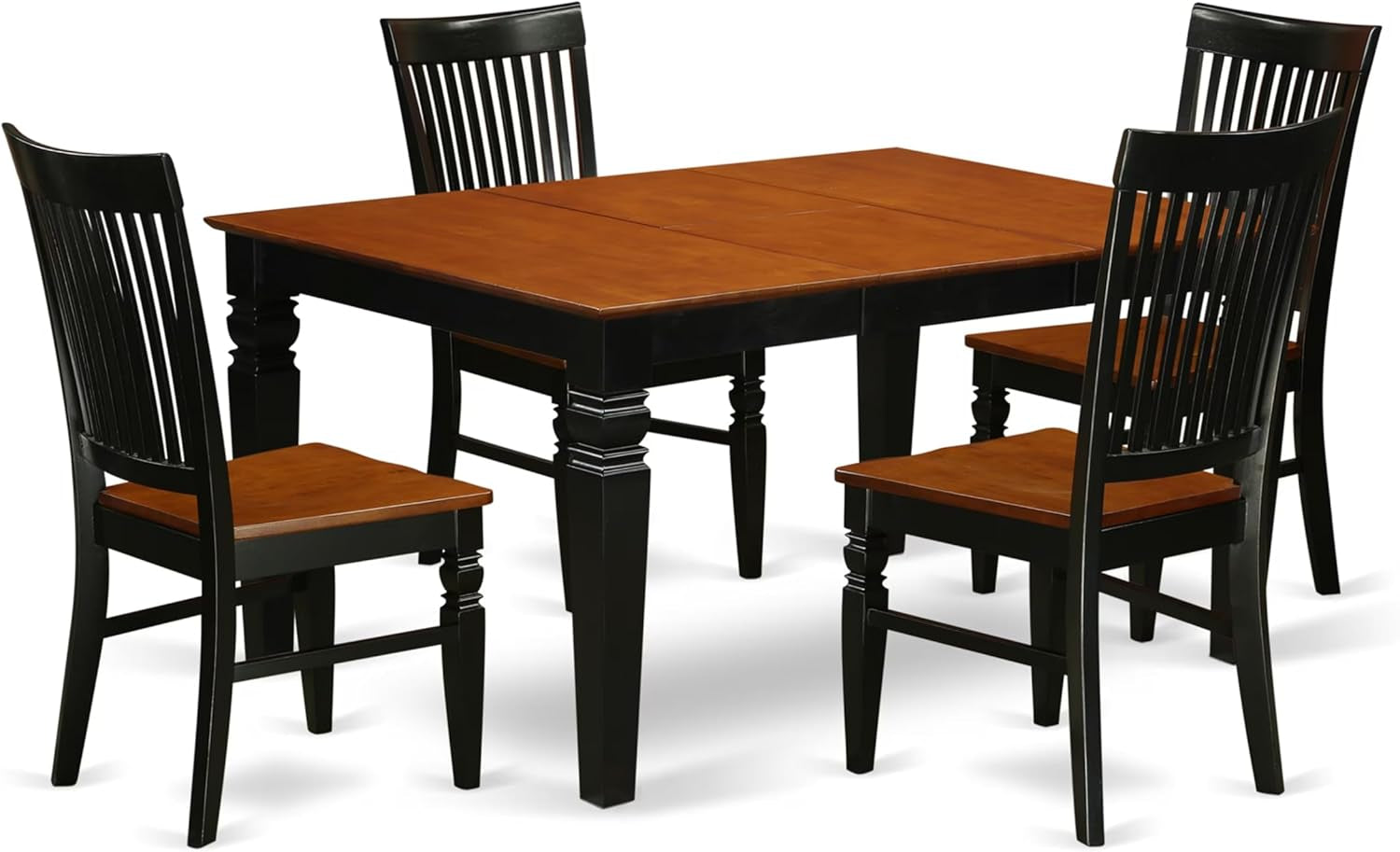 7-Piece Modern Dining Set with Rectangular Wooden Table and Butterfly Leaf, Black and Cherry Finish, 42x60 Inches, Includes 6 Chairs