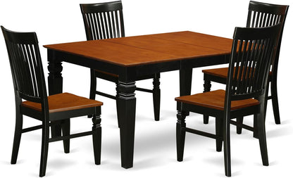 7-Piece Modern Dining Set with Rectangular Wooden Table and Butterfly Leaf, Black and Cherry Finish, 42x60 Inches, Includes 6 Chairs