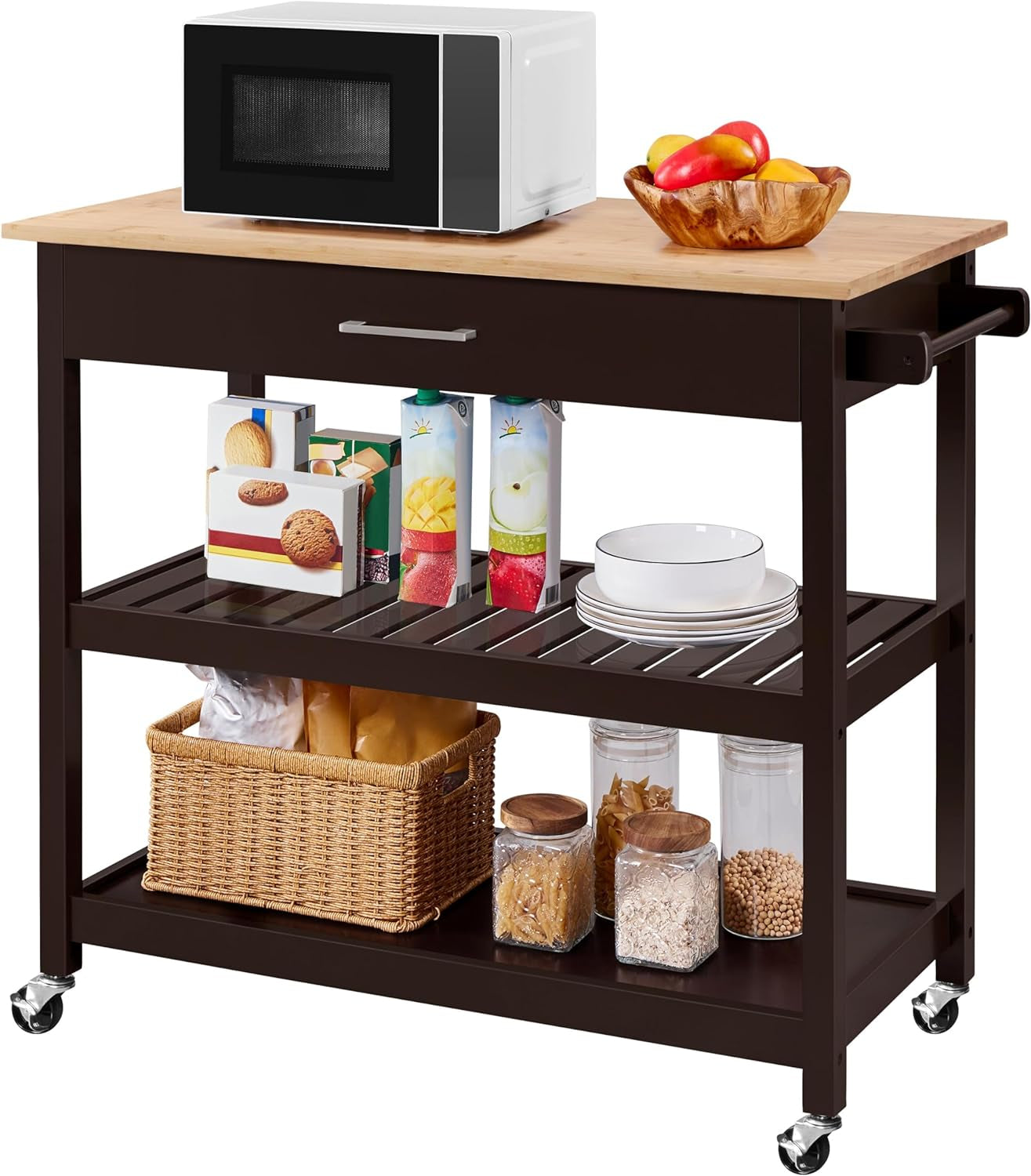 Kitchen Island Cart with 3-Tier Storage and Wheels